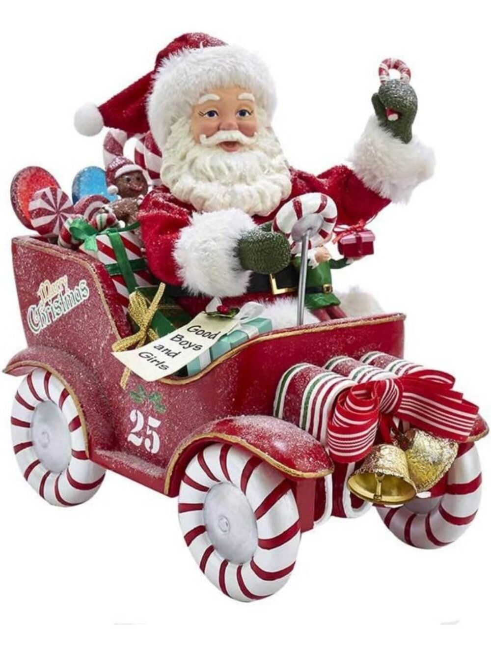 Musical Santa Figurine in Candy Car - 8.5-Inch Holiday Decor, Festive